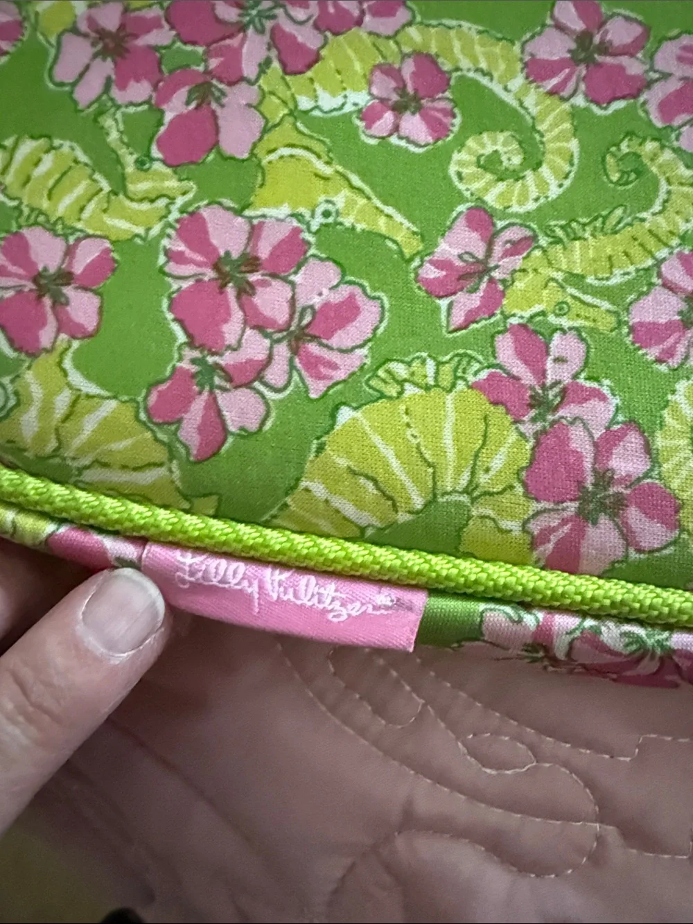 Lilly Pulitzer Lime Green and Pink Floral Laptop Tote